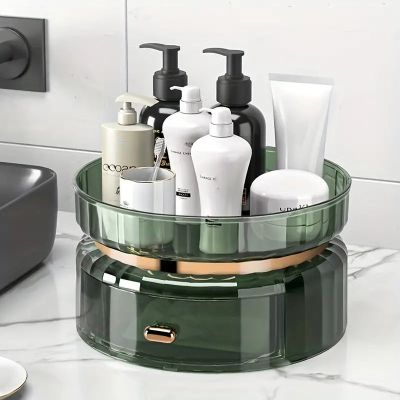 Rotating Makeup Perfume Organizer with Drawer and Tray