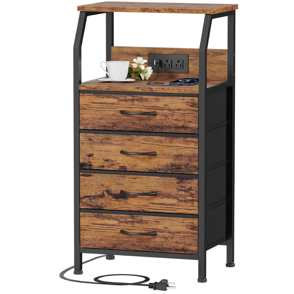 Furnulem Night Stand with Charging Station Small Dresser