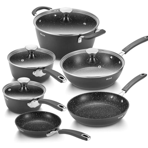 10- Piece BEZIA Induction Pots and Pans Set Non-Stick Induction Cookware Sets