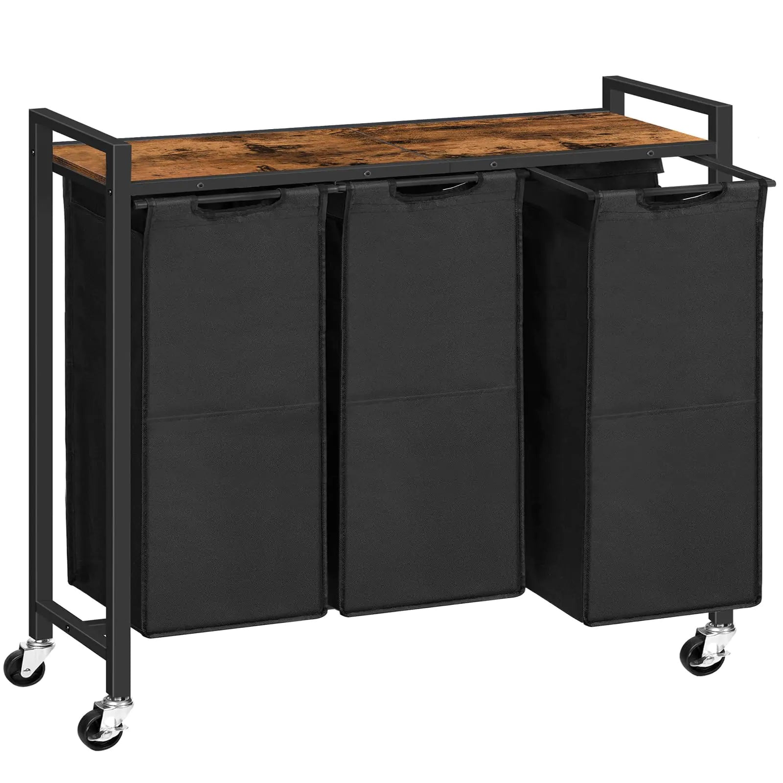 HOOBRO Rolling Laundry Sorter Basket with 3 Section Laundry Hamper on Wheels