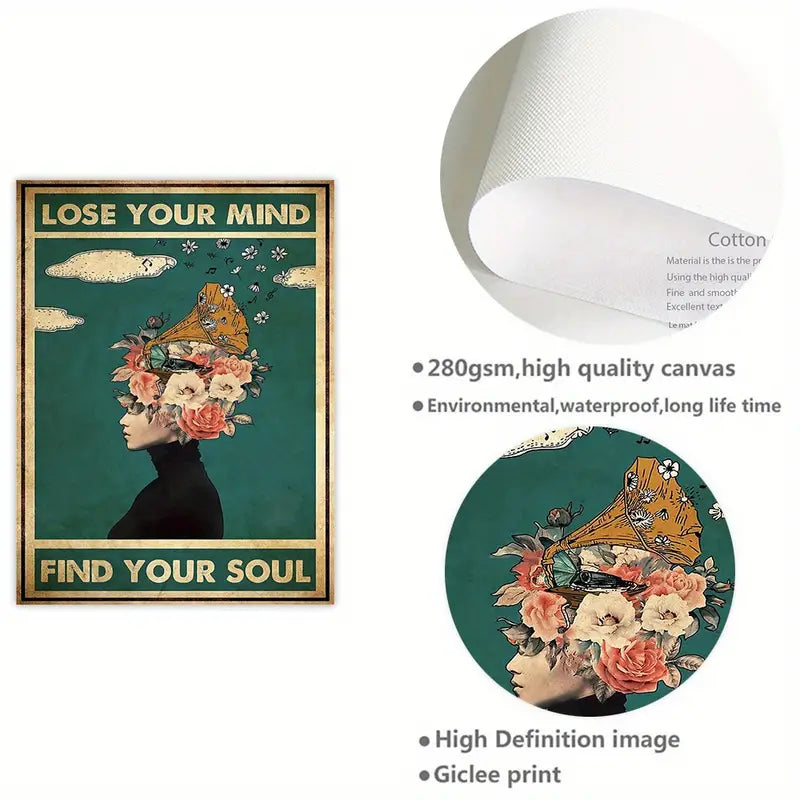 Retro Girl Music Canvas Wall Art for Home Decor