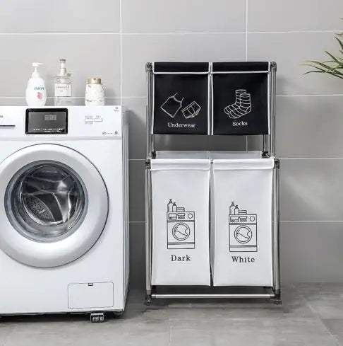 Laundry Hamper 2 Tier Laundry Sorter With 4 Removable Bags