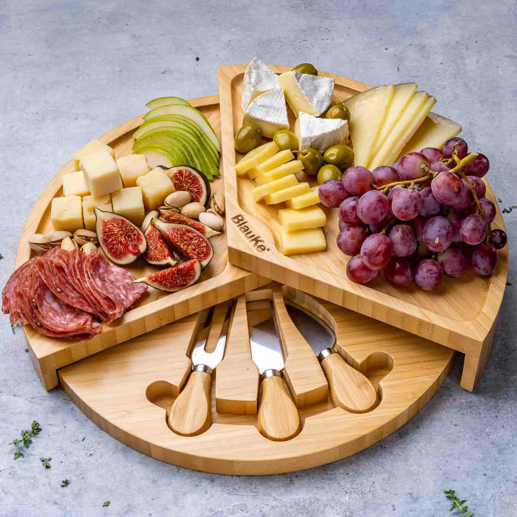 Swiveling Charcuterie Board Bamboo Cheese Board and Knife Set