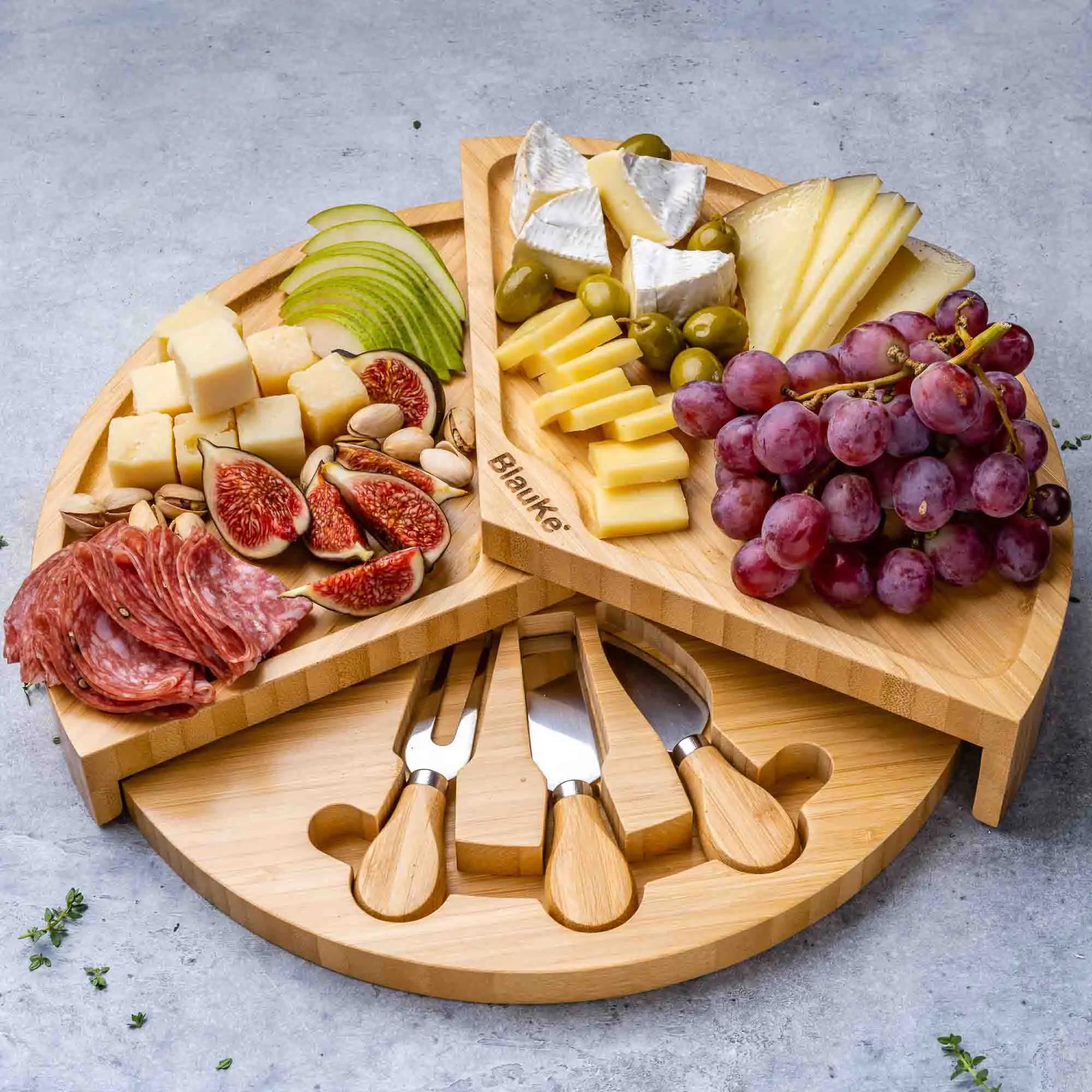 Swiveling Charcuterie Board Bamboo Cheese Board and Knife Set