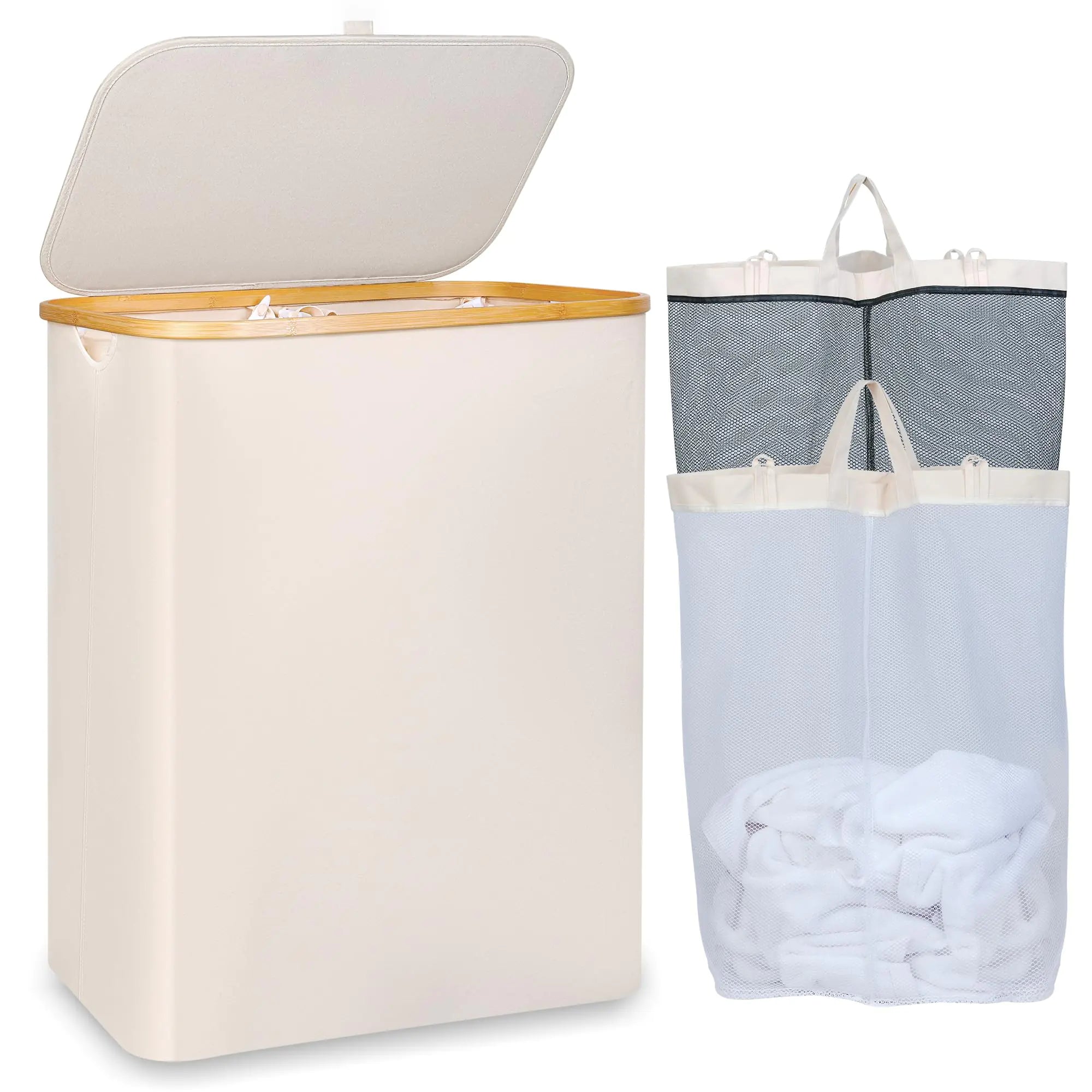 iEGrow 150L Laundry Basket with Lid Large Laundry Hamper with Bamboo Handle
