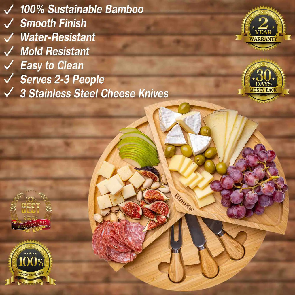Swiveling Charcuterie Board Bamboo Cheese Board and Knife Set