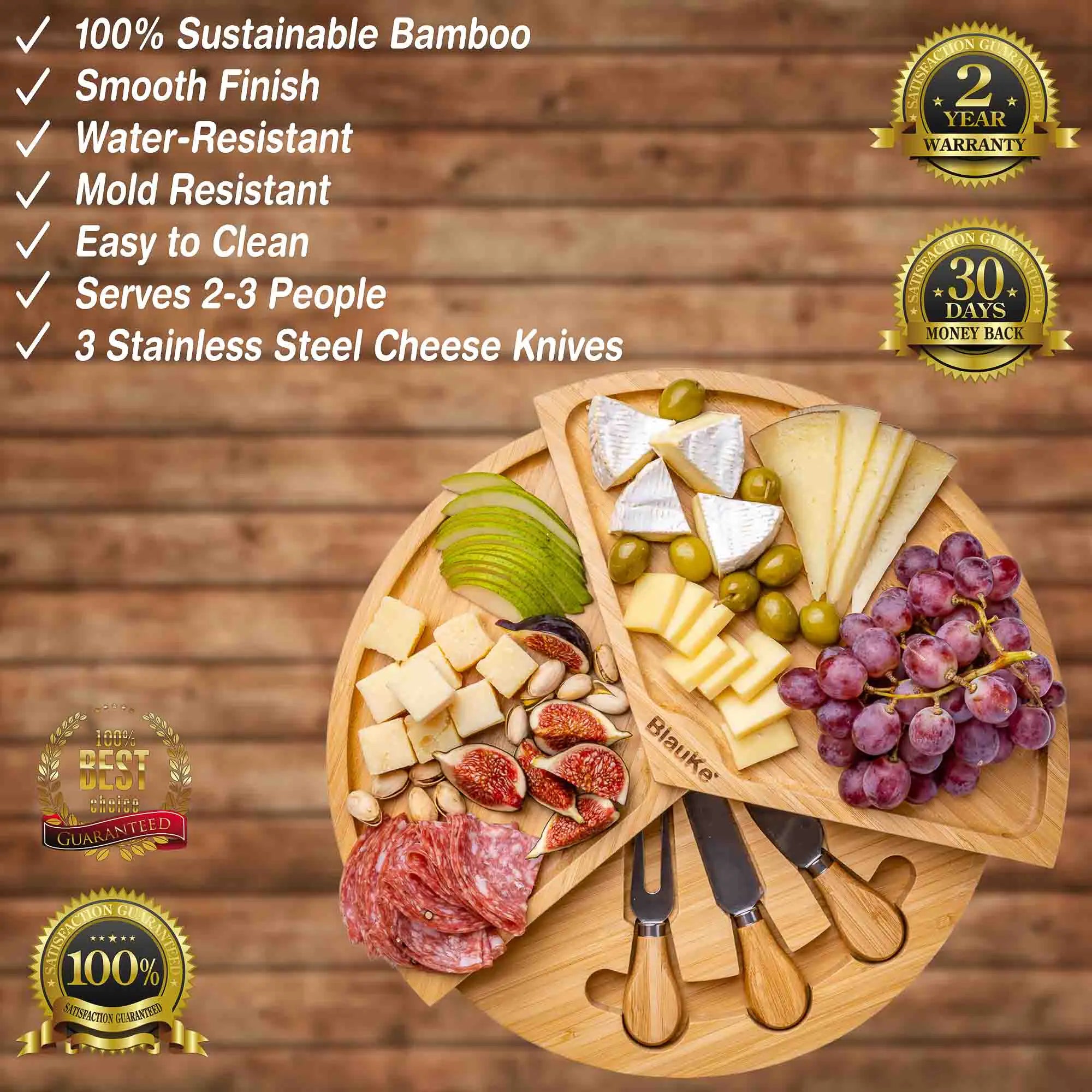 Swiveling Charcuterie Board Bamboo Cheese Board and Knife Set