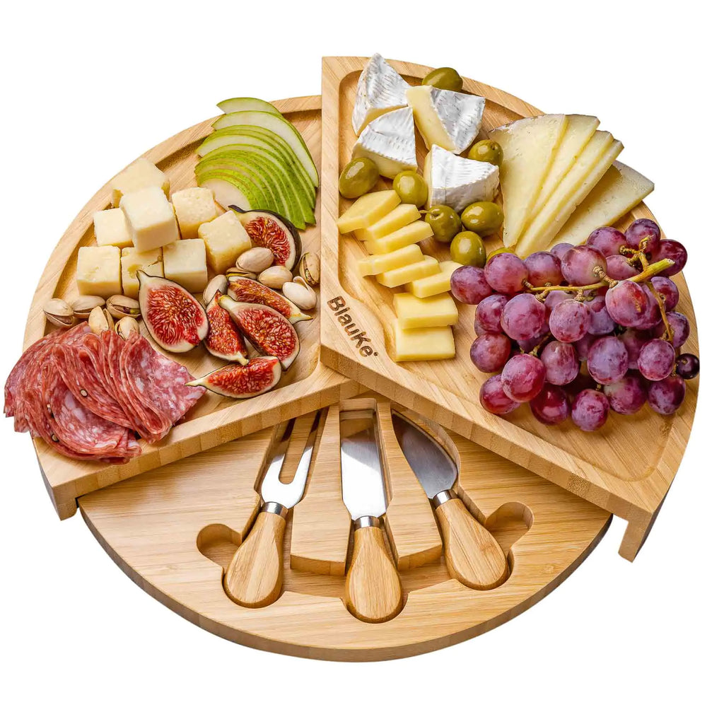 Swiveling Charcuterie Board Bamboo Cheese Board and Knife Set