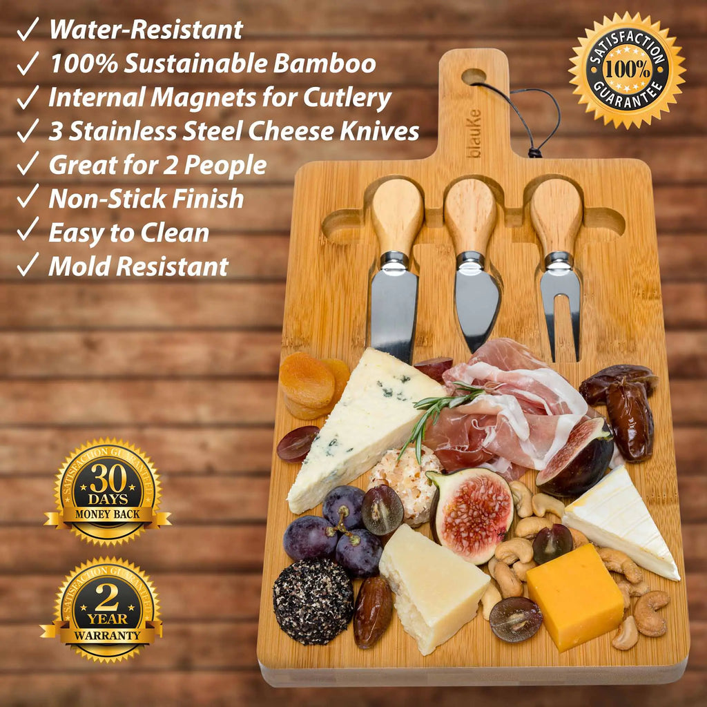 Magnetic Cutlery Storage Bamboo Cheese Board and Knife Set