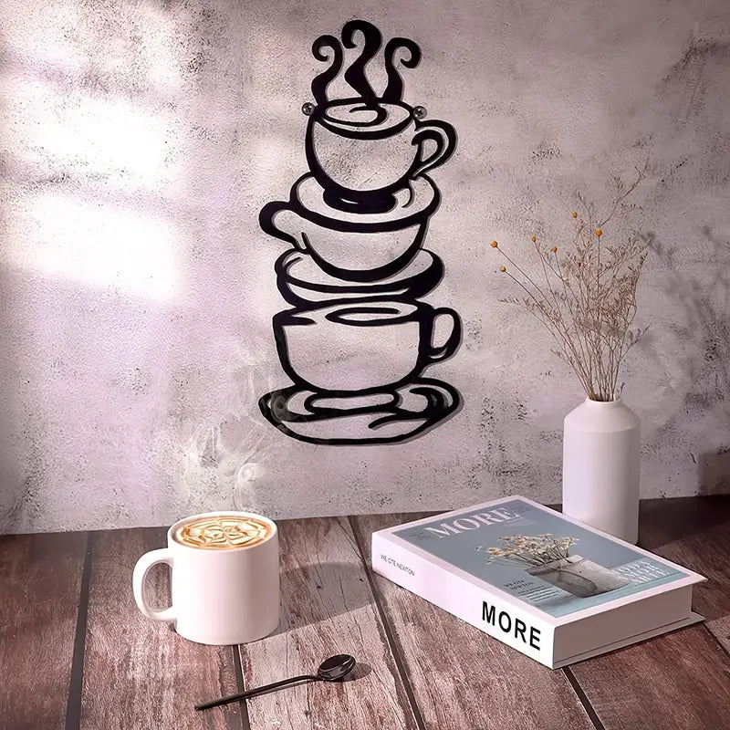 Black Metal Coffee Cup Wall Art