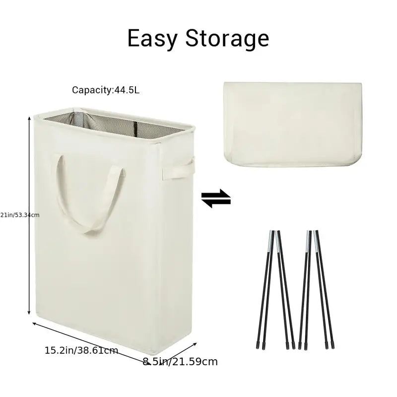 Collapsible Slim Laundry Hamper with Handles 45L