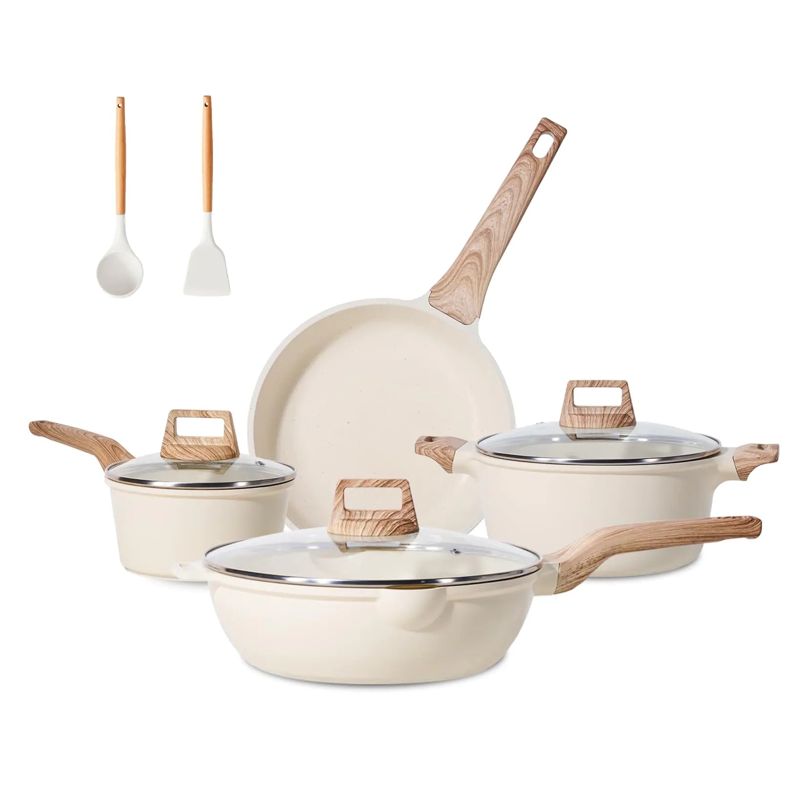 14- Piece Set JEETEE Pots and Pans Set Non Stick White Granite