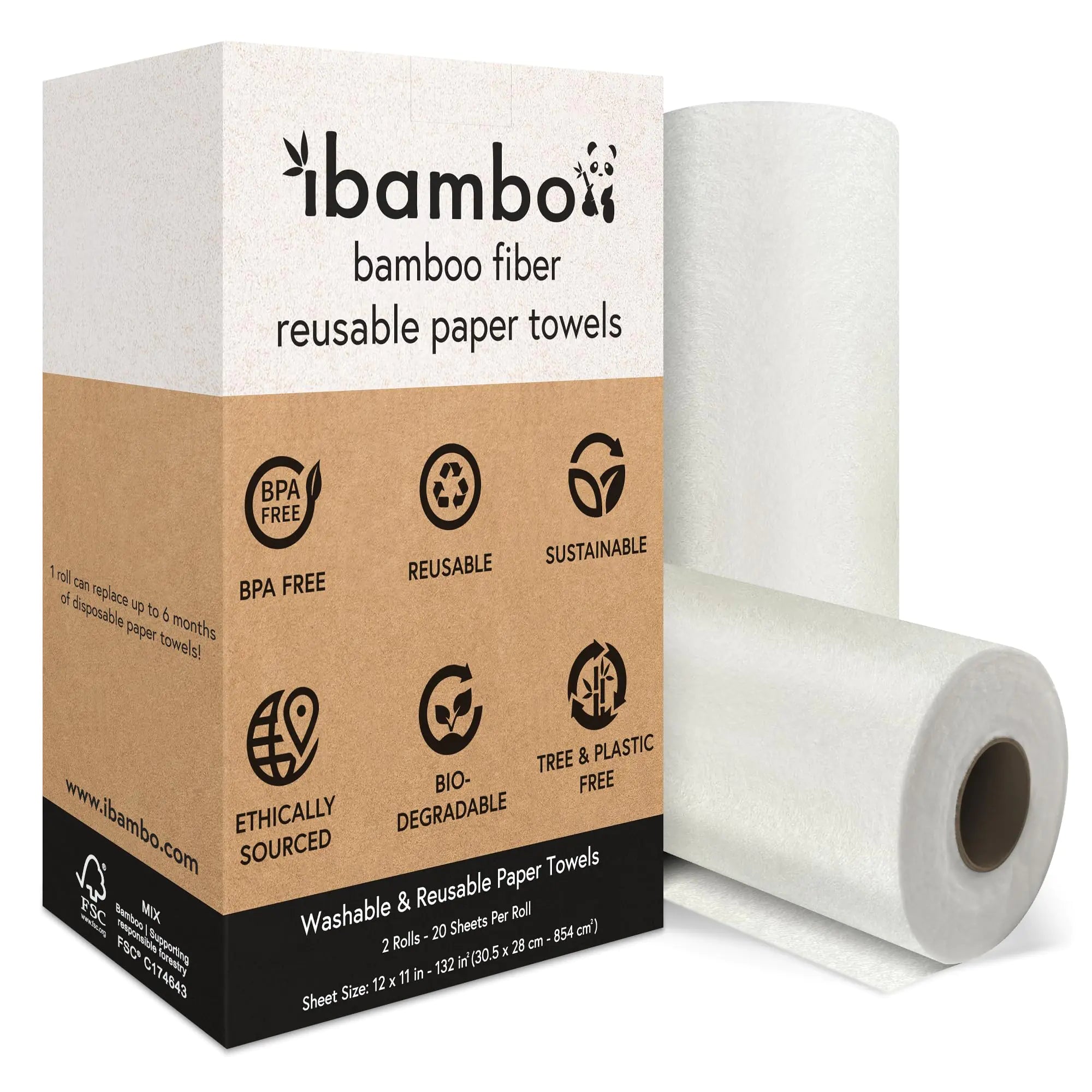 Ibambo 2 Rolls of Bamboo Reusable Paper Towels