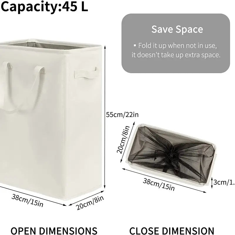 Collapsible Slim Laundry Hamper with Handles 45L