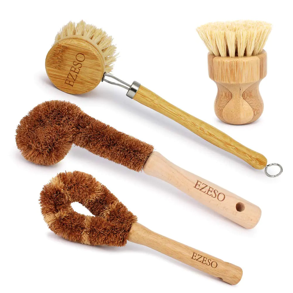 4- Piece Natural Kitchen Brush Bamboo Dish Scrub Brush