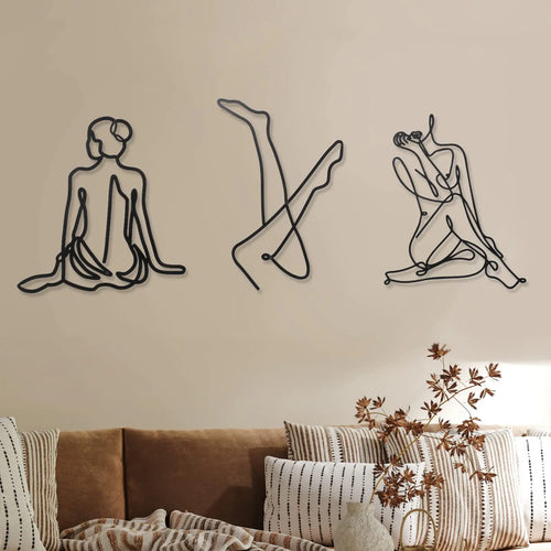 3-Piece Metal Wall Art Decor Minimalist Abstract Woman Wall Art