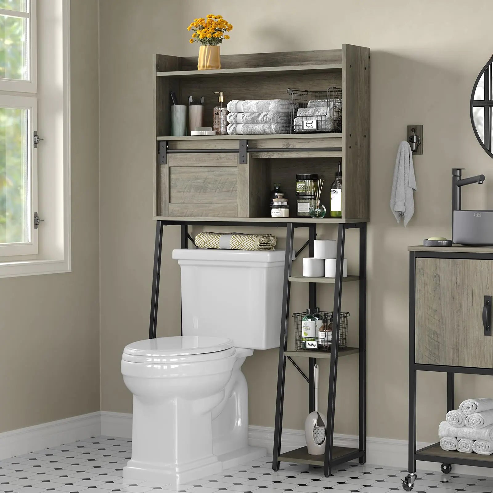 Furniouse Over The Toilet Storage Cabinet with Toilet Paper Holder Stand