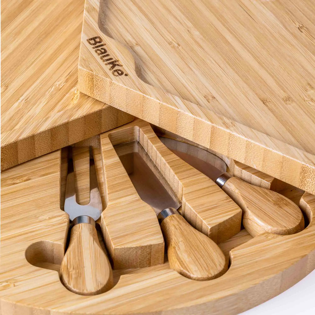 Swiveling Charcuterie Board Bamboo Cheese Board and Knife Set