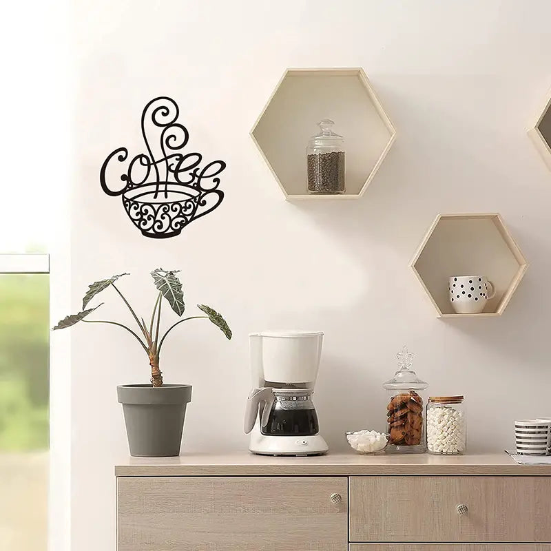 Large Black Coffee Cup Metal Wall Art Decor