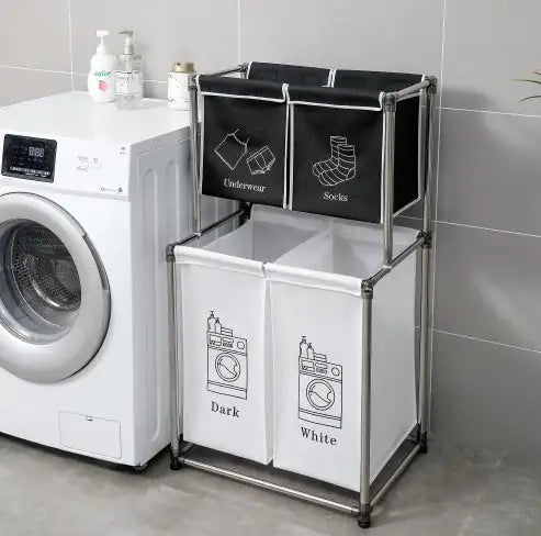 Laundry Hamper 2 Tier Laundry Sorter With 4 Removable Bags