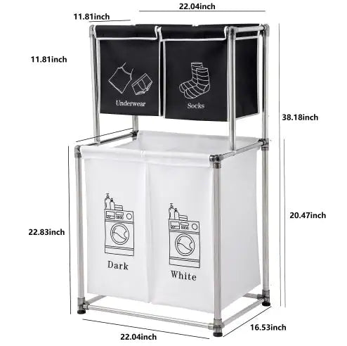 Laundry Hamper 2 Tier Laundry Sorter With 4 Removable Bags