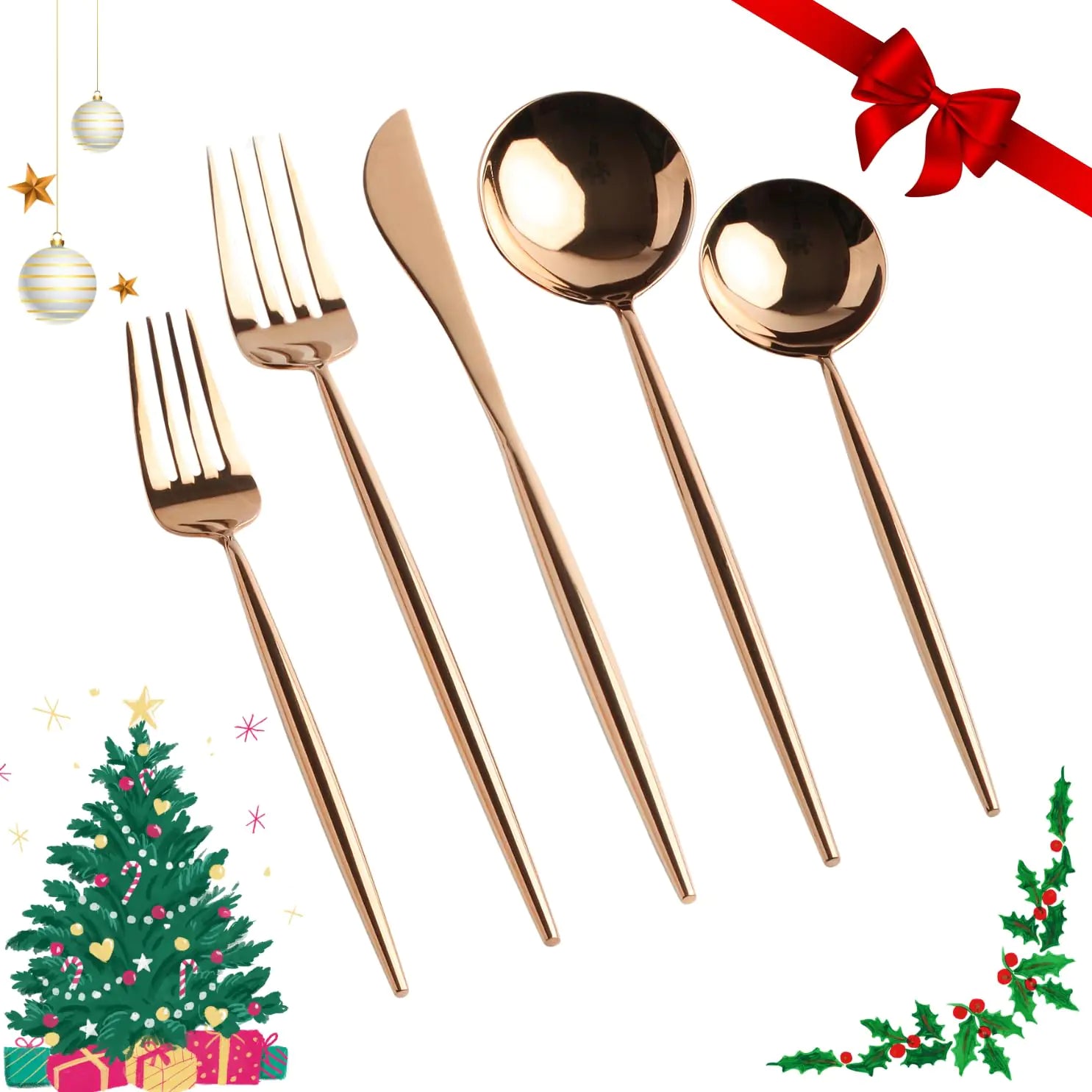 Homelux Rose Gold Silverware Set 4 Cutlery Set of 5 Pieces