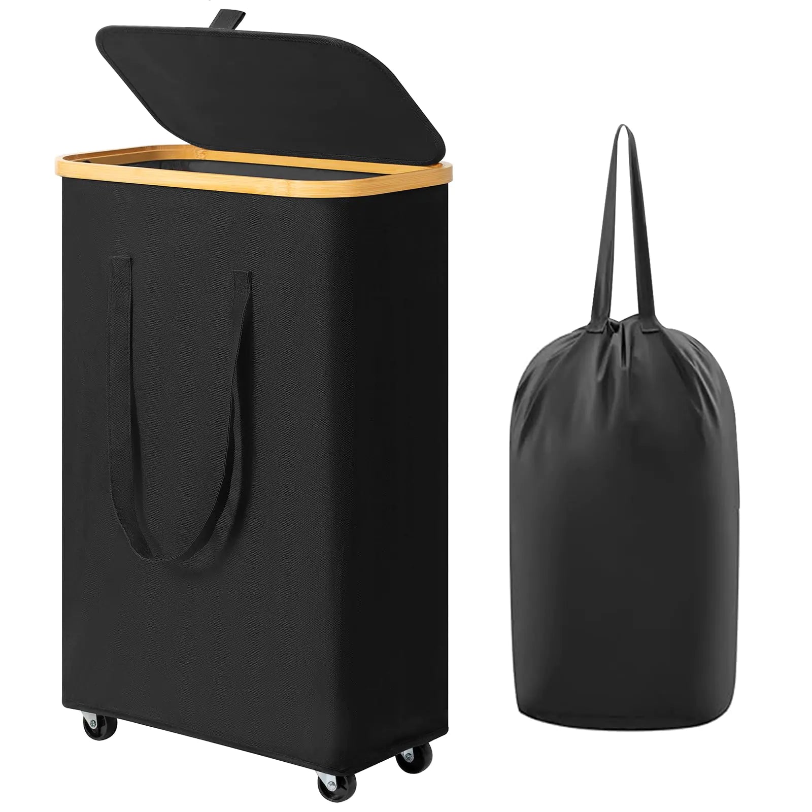 Narrow Laundry Hamper with Lid and Removable Liner Bag